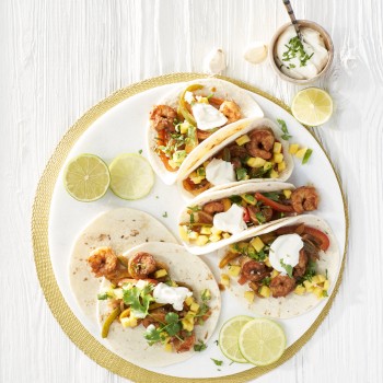 Summer soft tacos with scampi and mango salsa